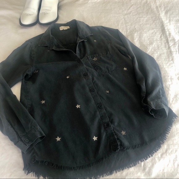 cloth & stone Top Shirt Chambray Blue with Scattered Silver Stars ANTHRO Medium - Picture 11 of 16